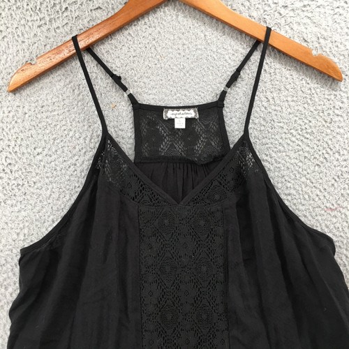 Eyeshadow Cami Halter Tank Top Womens L Black Cotton Sleeveless Lace Trim NEW - Picture 2 of 17