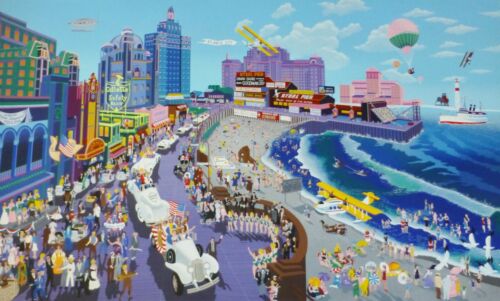 MELANIE TAYLOR KENT BOARDWALK OF ATLANTIC CITY 1986 Serigraph Hand Signed 30x48 - Picture 1 of 6