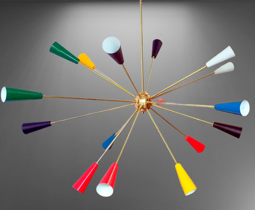 Multicolored Brass Sputnik Chandelier 16 Arms Premium Polish Brass Finish Light - Picture 3 of 4