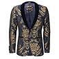 Mens Jacquard Gold Brocade on Flocked Navy Velvet Blazer Tailored Fit Tux Jacket