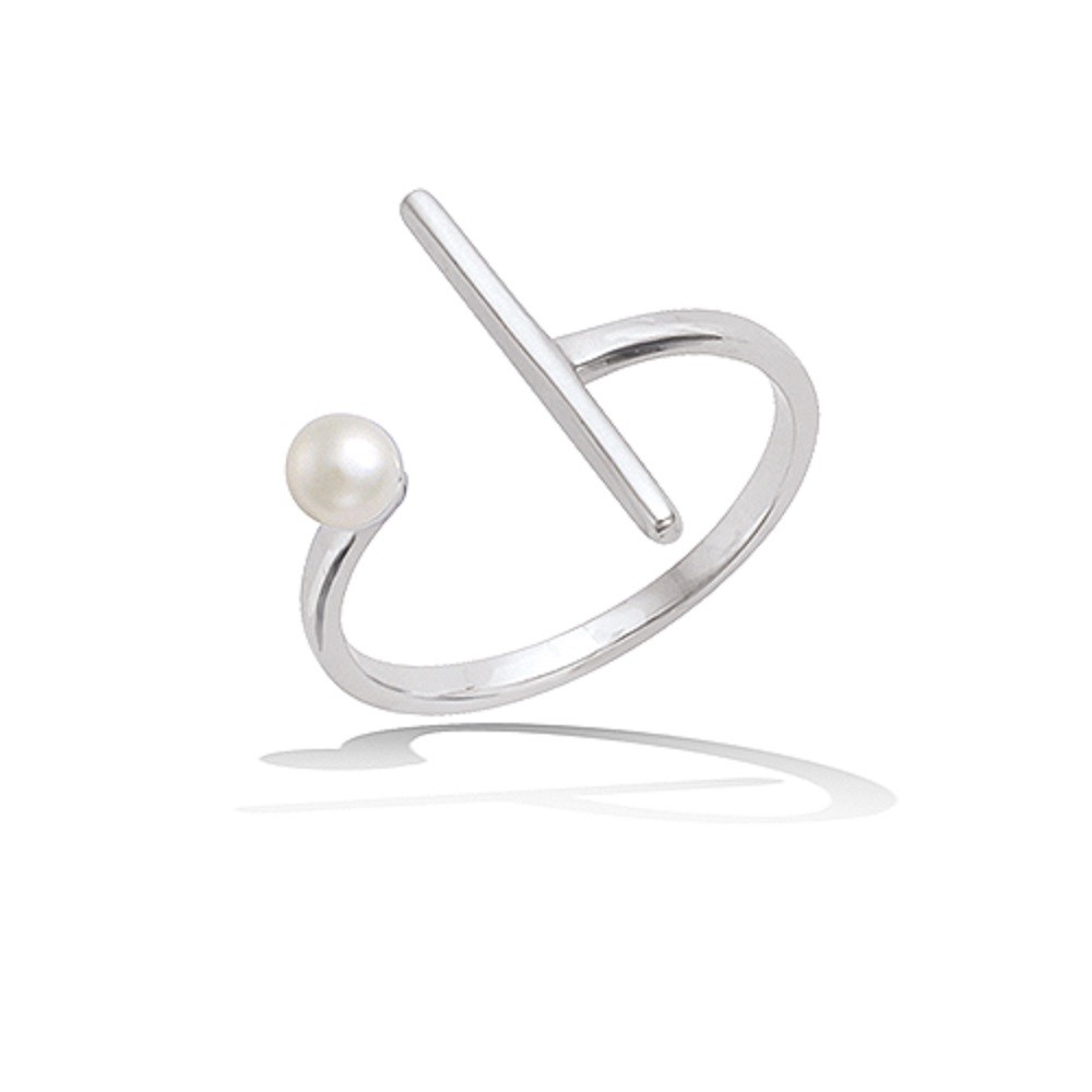 Bague barre en perle d'eau douce et argent 925 rhodié pour femme