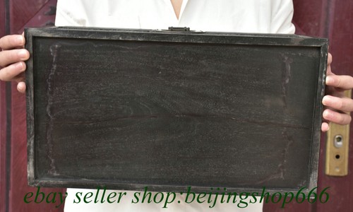 17.6" Old Chinese ebony Wood Carved Dynasty Dragon Storage Box Chest Statue - Picture 14 of 14