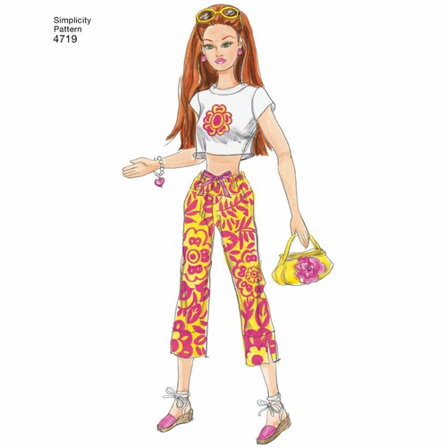 Pantalones cortos falda de soltero ropa superior patrón simplicidad 4719 ajuste muñeca Barbie - Imagen 4 de 5