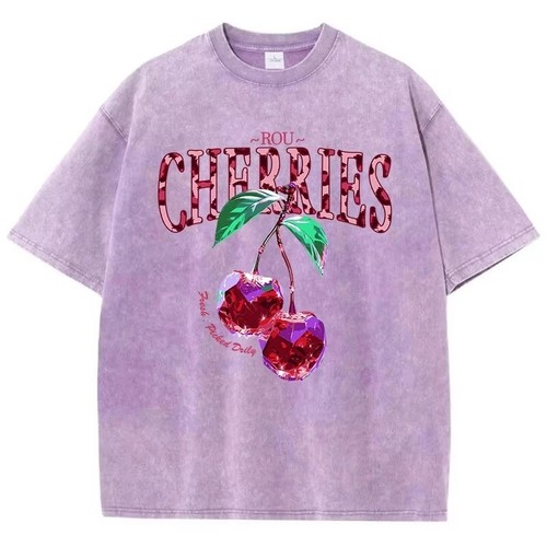 Relaxed Fit Cherry T-shirt Womens Leopard Print Cotton Oversized Ganni Style - Picture 14 of 18