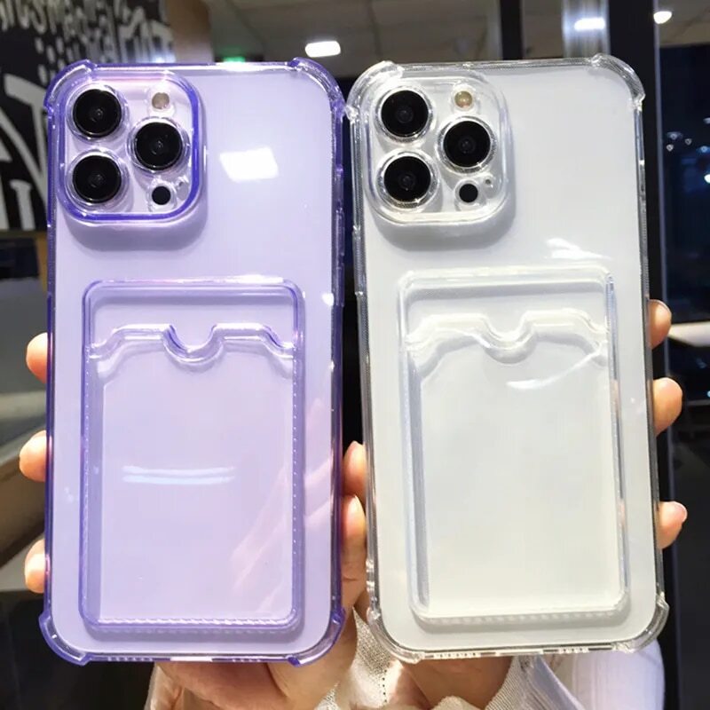 For iPhone 15 14 Pro Max 13 11 12 XS XR Clear Wallet Card Holder Case Shockproof