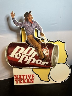 Rare-1990 s. Native Texan! Cowboy Riding Dr. Pepper Cardboard Motion SignREAD