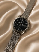 Hamlin Men’s Chronograph Watch – Black Dial – Silver Mesh Band – New
