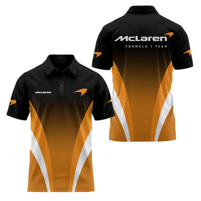 Personalized Name Men's McLaren Racing Team Black Orange Gradient Polo Shirt NEW