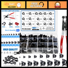 130Pcs Spring Band Hose Clamps Assortment Kit with Swivel Plier - Steel, Fuel