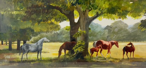 Helen E Henderson Original Painting 1984–Horses & Foal Countryside Landscape#232 - Picture 2 of 9