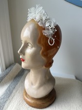 Vintage 50s Bridal Headpiece Ivory Organza Flowers Pearl Hair Wreath Fascinator
