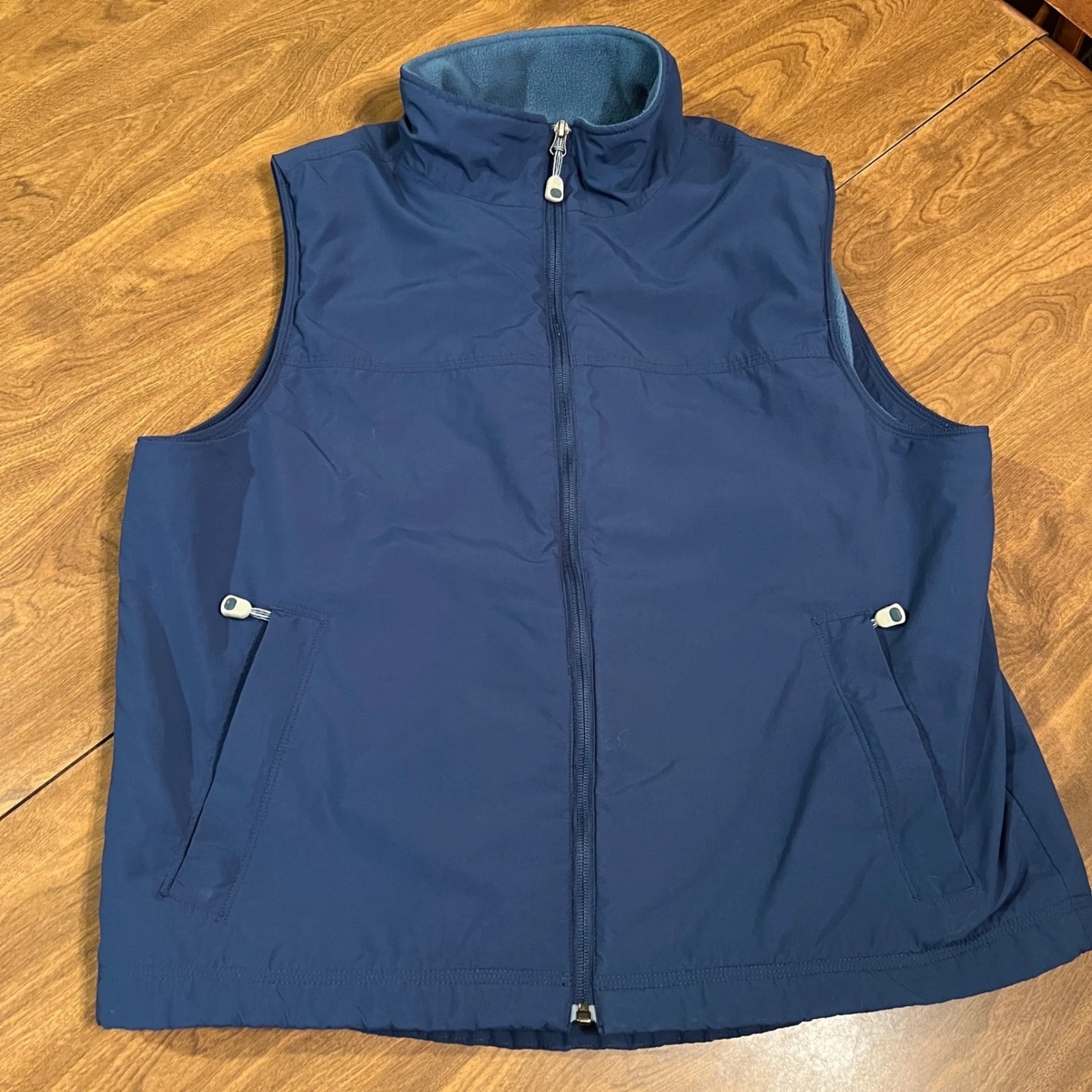 LL Bean Mens Fleece Lined Nylon Vest Navy Blue Full Zip Size Large