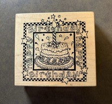PSX Rubber Stamp Happy Birthday Cake Candle Craft Wood Mounted