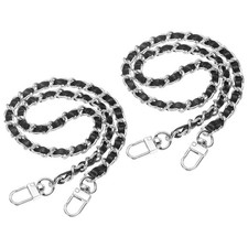 2Pcs 24" Purse Chain Strap with Buckle for Bags Black, Silver 