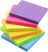 3X3 Lined Sticky Notes with 6 Bright Color Self-Stick Notes 6 Pads/Pack
