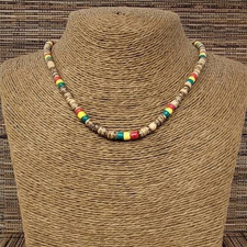 Rasta Reggae Wooden Necklace Jamaican Beaded Africa Black Brown Unisex