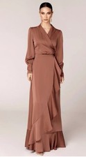 Long Sleeve Satin Evening Gown Maxi Length Large Modest