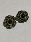 New ListingRARE Miriam Haskell Pair Of Emerald Green Gold Toned Filigree Clip On Earrings