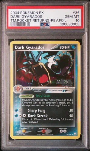 2004 POKEMON EX TEAM ROCKET RETURNS #36 DARK GYARADOS-REVERSE FOIL PSA 10