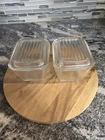 Vintage 4 piece Refrigerator Set clear glass ribbed 2 PYREX 501B 250 ml w/lids