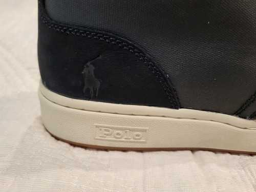 NUEVO SIN ETIQUETAS Polo Ralph Lauren Negro Cuero Nubuck Encogido Zapatillas Botas Para Hombre 10 - Imagen 8 de 11