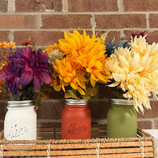 Artificial Flower Arrangement in 16oz Mason Jar Fall Rustic Home Floral Decor