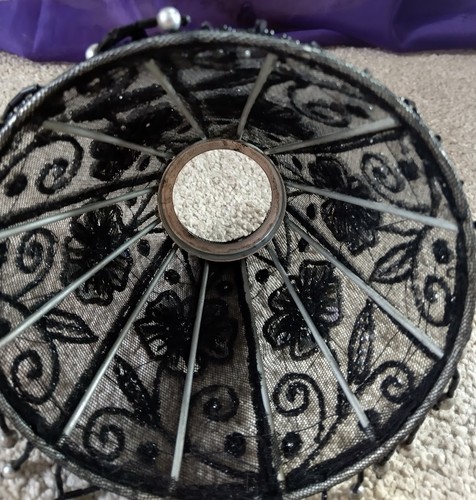 Gothic Victorian Lampshade silver black beaded sequines on mesh small 6" tall - Picture 2 of 7