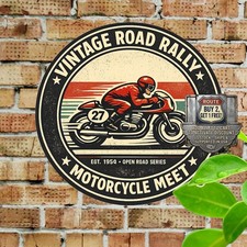 Motorcycle Racing Circular Emblem Round Metal Sign Motorsport Garage Decor