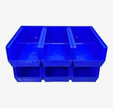 ULINE S-12419, Blue Plastic Stackable Storage Bins 15'' x 8'' x 7'' Lot Of 6