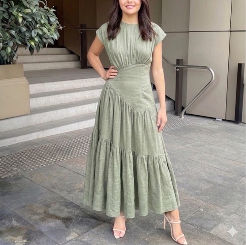 Aje Serendipity Dress Size 10 AU / 6 US Midi Reflection Oakmoss Green