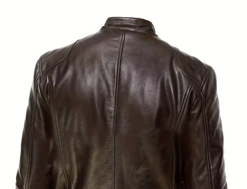 Men’s Cafe Racer Jacket Black & Brown Genuine Sheepskin Leather Motorcycle Coat - Picture 18 of 18