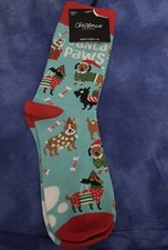 Holiday Christmas Crew Socks Santa Paws Dog Dogs Dachshund Adult Size 5-10 NEW