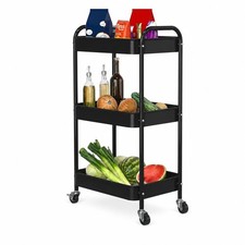 3Tier Rolling Cart, Metal Utility Storage Carts with Wheels, Black