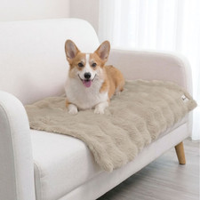 40x30 Waterproof Dog Blanket Faux Fur Washable Pet Throw for Couch Beige