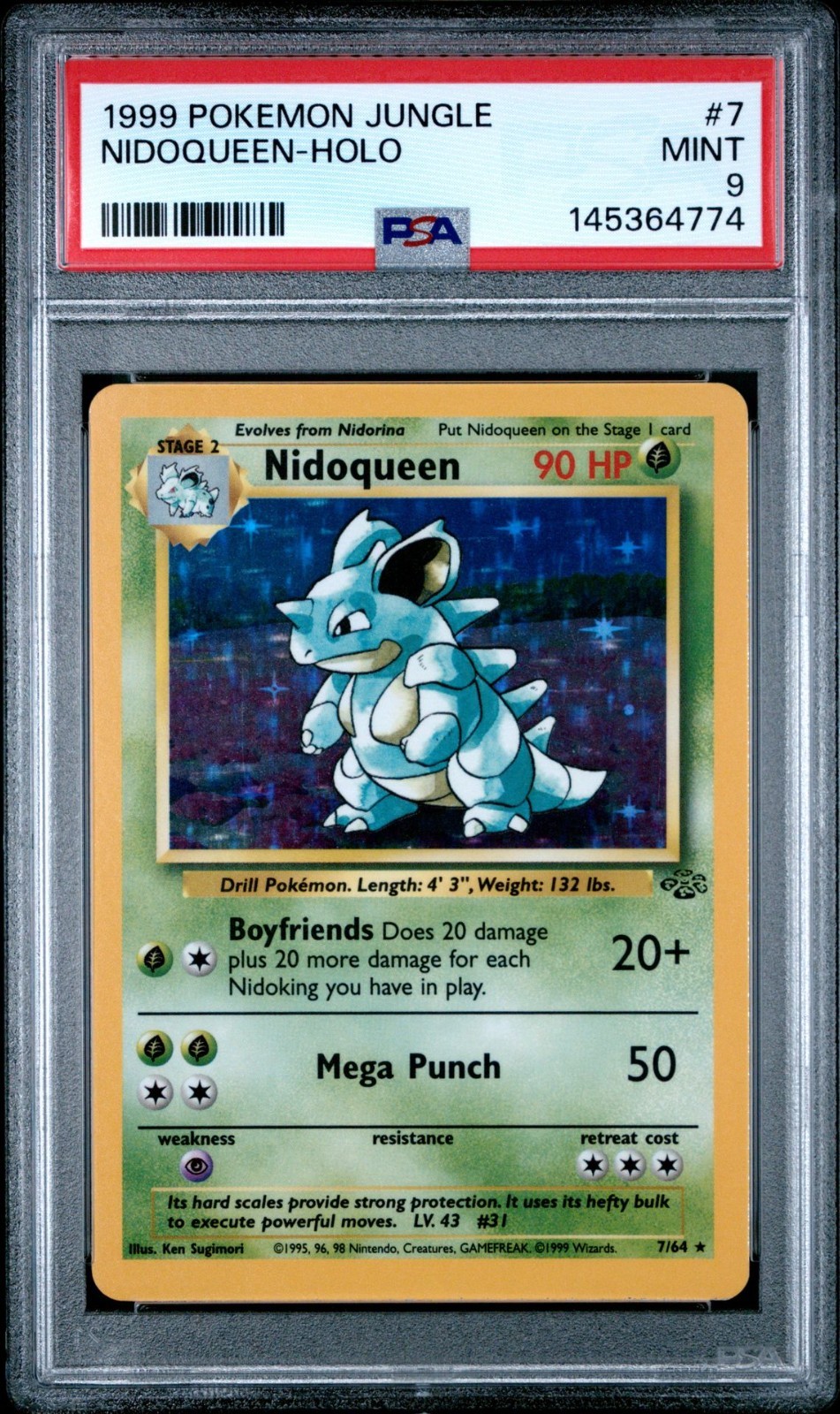 1999 Pokemon Jungle Nidoqueen 7 Holo FRESHLY GRADED PSA 9 MINT