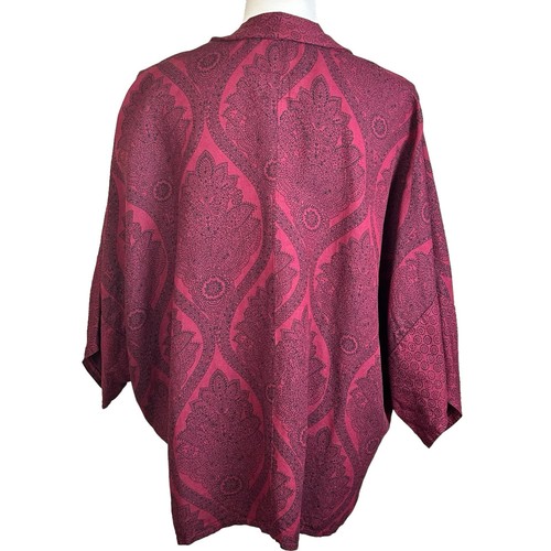 American Eagle Cardigan One Size Dark Red Kimono Open Linen Viscose Boho Jacket - Picture 3 of 12