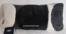 UGG Manteo Oblong Faux Fur and Sherpa Black Gray Decorative Throw Pillow NWT