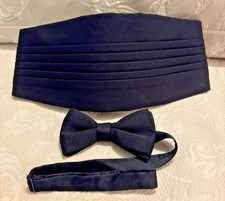 Bill Blass Silk Faille Cummerbund Bow Tie Black Formal Classic Tuxedo Pre-Tied
