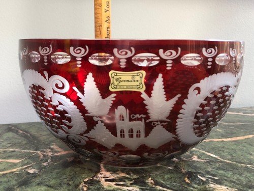 EGERMANN BOWL Ruby Cut to Clear CZECH REPUBLIC Label 7.5” Top Diameter GORGEOUS - Picture 6 of 11