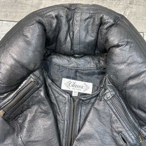 Vintage Real Leather Bomber Jacket Motorcycle Biker Retro Y2K Black Mens XL - Picture 3 of 7
