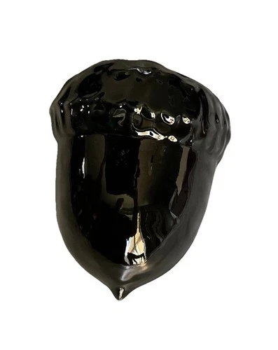 VTG Frankoma Pottery Acorn Nut Wall Pocket Planter Vase Black green w/light 190