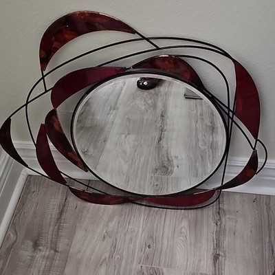Vintage Unique Wall Art & Mirror With painted Metal Panels  22.5''T × 26.5''W