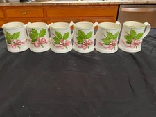 RARE! Laurie Gates Los Angeles Hand Painted Christmas Tankards x6