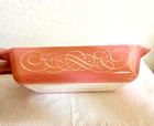 Vintage Pyrex Pink Scroll 575 B Space Saver Baking Dish, 2 Qt, with metal cradle — photo 2