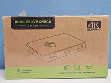 HDMI USB KVM Switch 2 Port Box 4k Resolution 3D Video, 2 in 1 out - New & Sealed