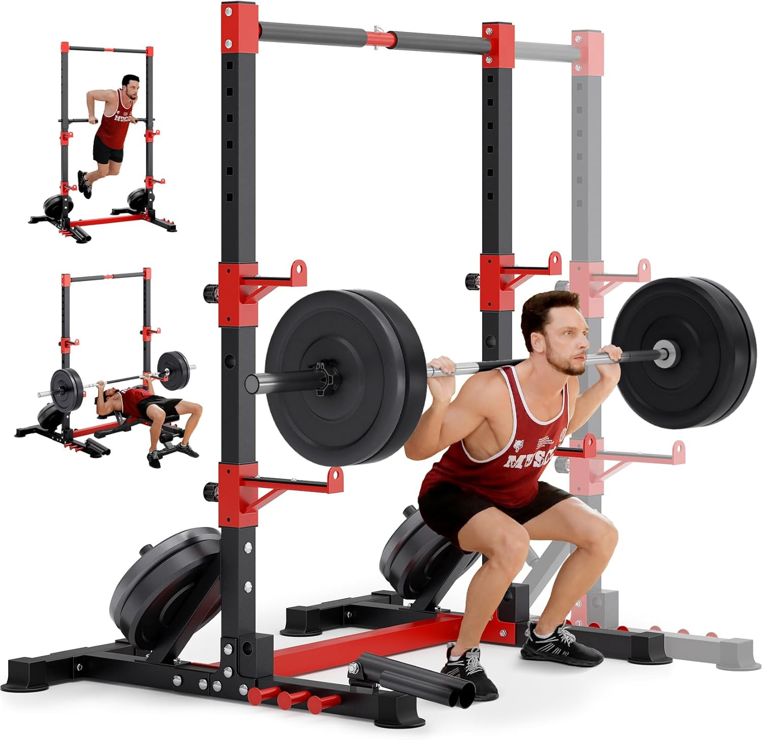 YOLEO Smith Machine Power Rack with Cable Crossover & Pull-Up Bar Home Gym
