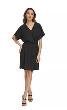 DKNY Black Washer Tie Waist Fit And Flare Dress Women’s Size 8