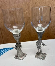 Comstock Medieval Noble Woman / MAN  2 Wine Glass GOBLET Pewter 0997 0996 9"