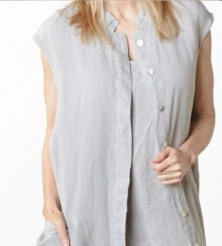 Maxi Vestido Chaleco Bryn Walker Keaton Pequeño Gris Lino Lagenlook Botones Largos - Imagen 2 de 17