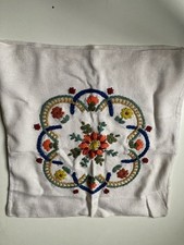 Vintage hand embroidered Cushion Cover, Chair Backs Jacobean Flowers